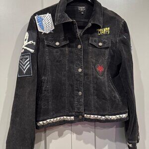Black Label C'est Toi Distressed Denim Jacket Embroidered Streetwear Size 2XL